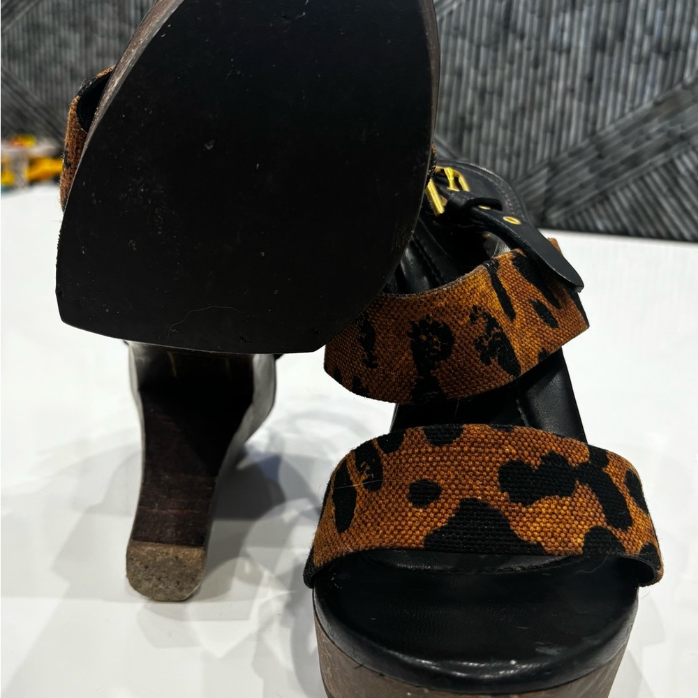 Authentic Yves Saint Laurent/Tom Ford Leopard Print Wood Platform Sandals - Picture 5 of 15